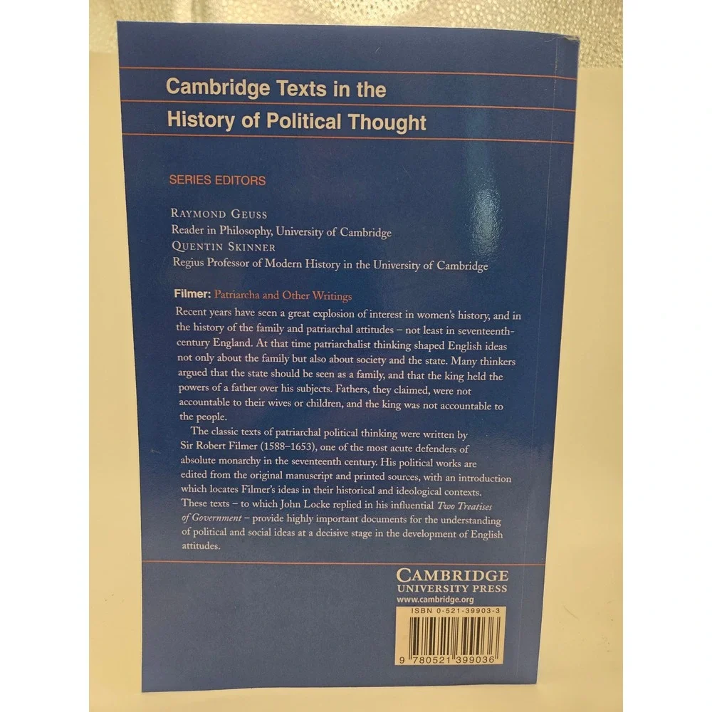 Filmer Patriarcha and Other Writings Cambridge Texts Political Thought Paperback